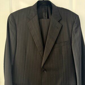 CANALI Super 120s 100% Wool 2-Piece Suit Jacket Coat & Pants Black Gold Stripe